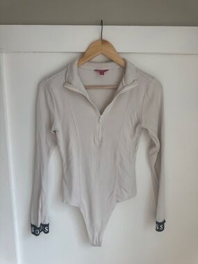 Guess White Half-Zip Long Sleeve Bodysuit